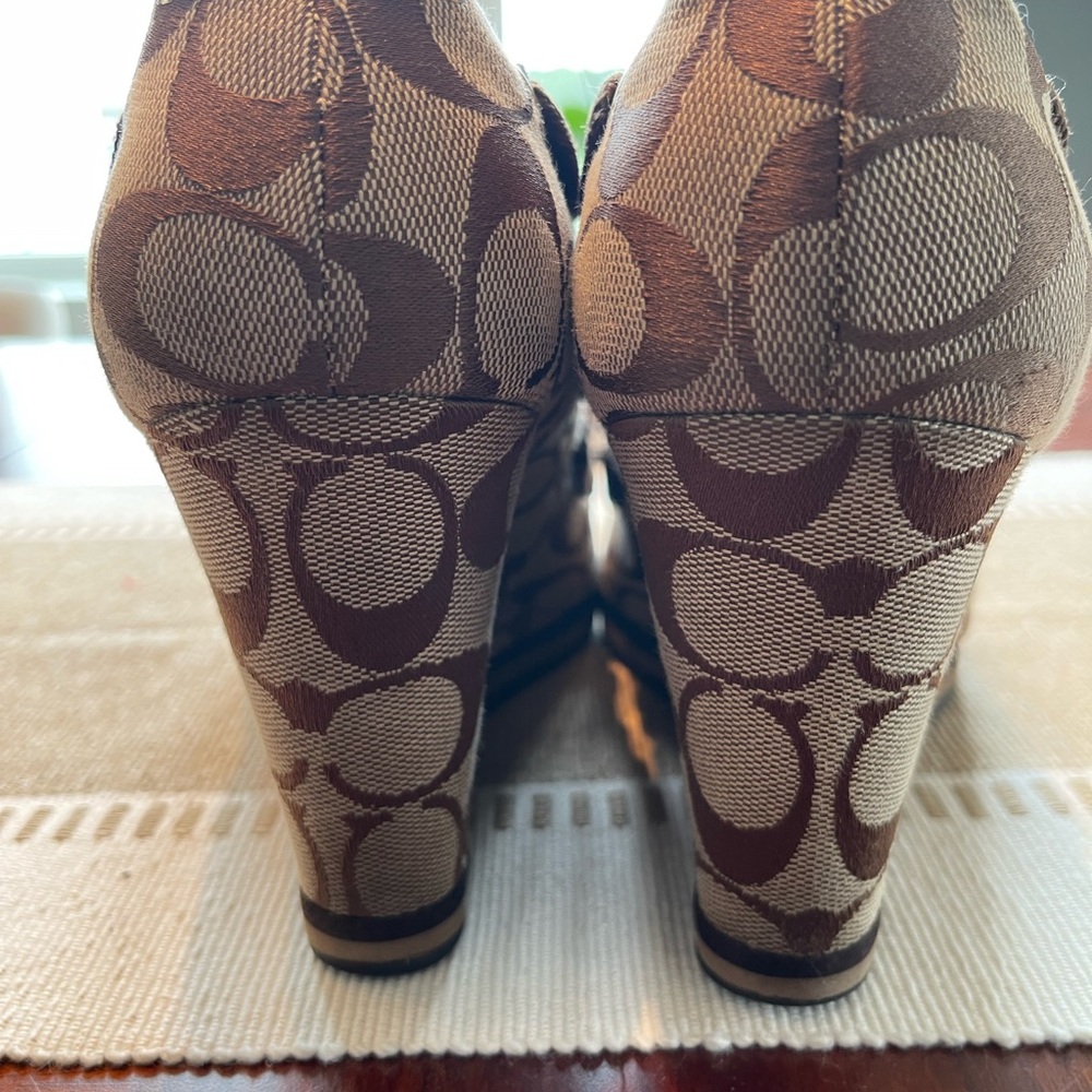 Coach Brown Signature Canvas Wedge Sandals - Picture 7 of 12